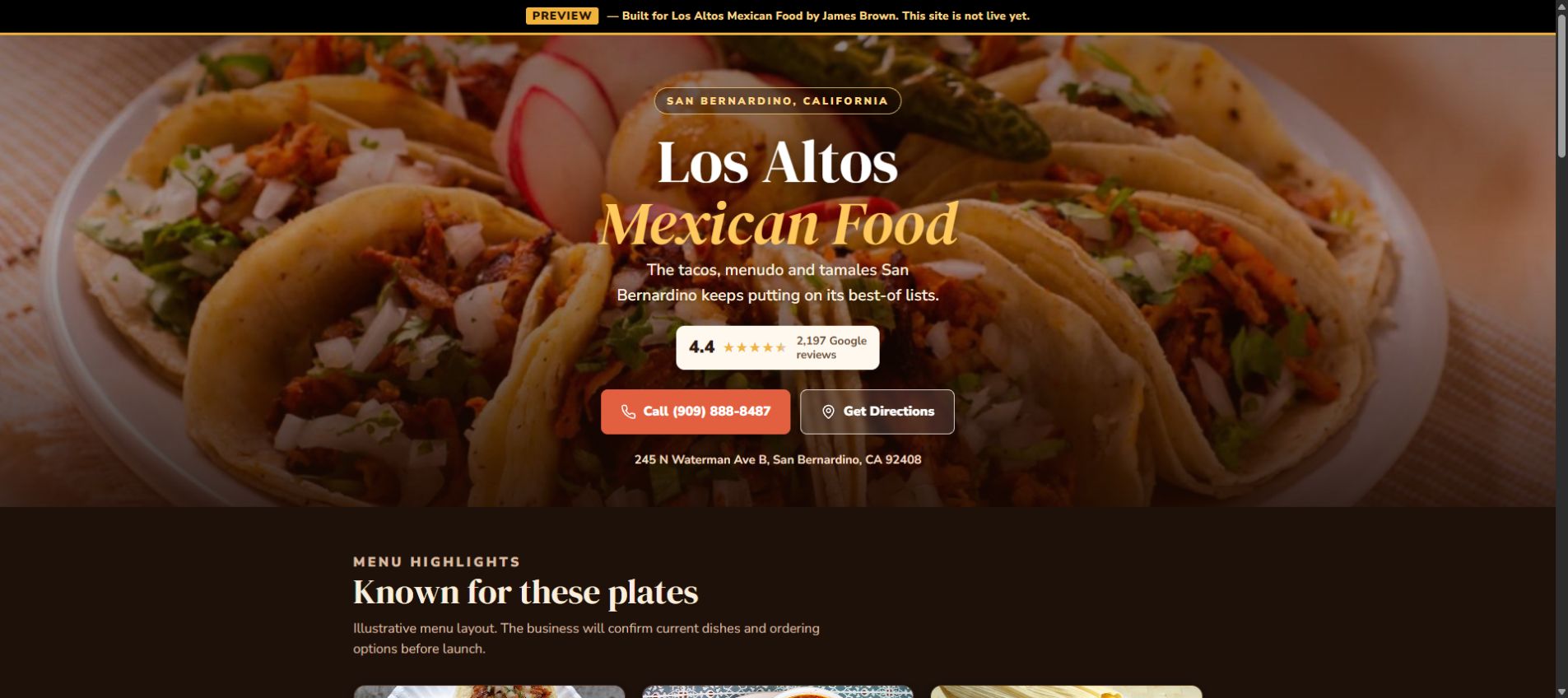 Los Altos restaurant concept with warm colors and food photography